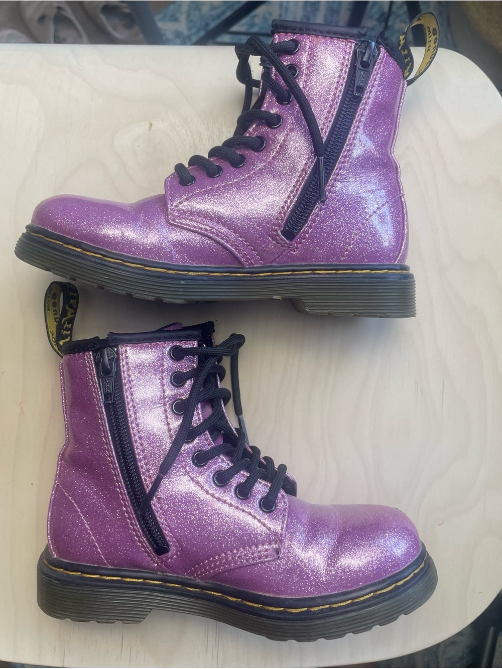 Dr. Martens Kids Sparkle Purple Lace-Up Combat Boots